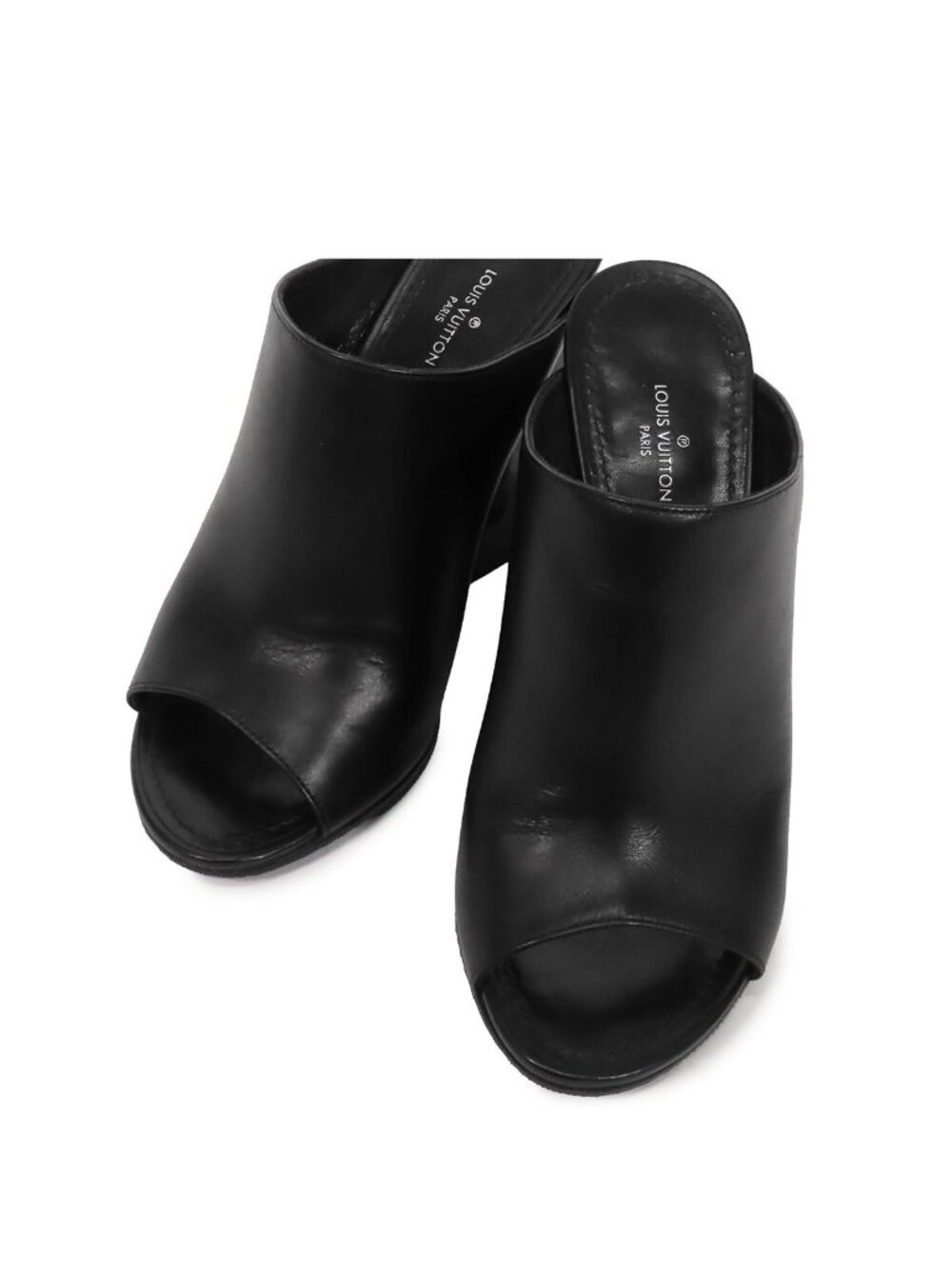 Louis Vuitton Top Most Line LV Logo Chunky Heel Black Leather Open Toe Sandals